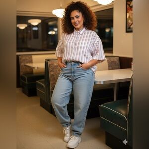 90s Gitano Plus Striped Shirt - Red, Purple , White